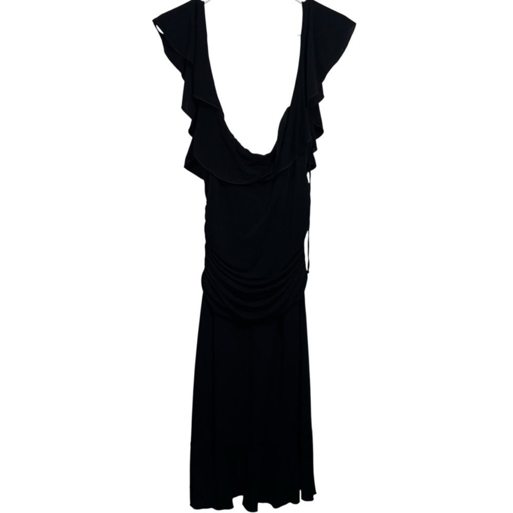 NWOT BCBGMAXAZRIA Black Layered Midi Length Cap Sleeve Ruffle Dress